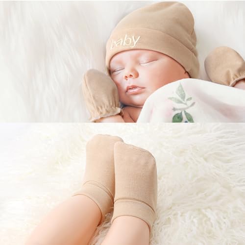 BQUBO Newborn Baby Hat Mittens Socks Set Infant Cotton Beanie Gloves Thick Warm - Image 3