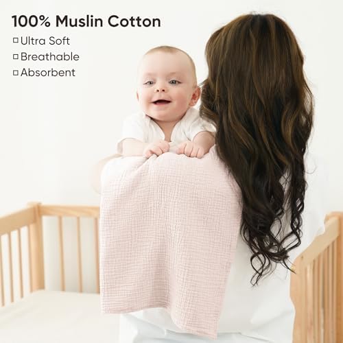 Bearmoss 6 Pack Large Muslin Burp Cloths, 100% Cotton Soft Baby Burping Cloths - Image 2