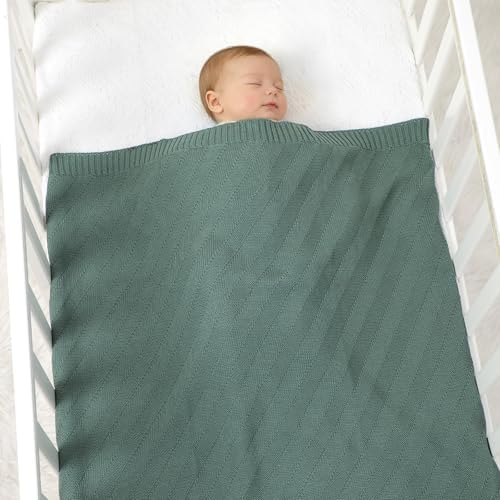 Avibae Knitted Baby Throw Blanket, Solid Color Swaddling Receiving Blanket - Image 6
