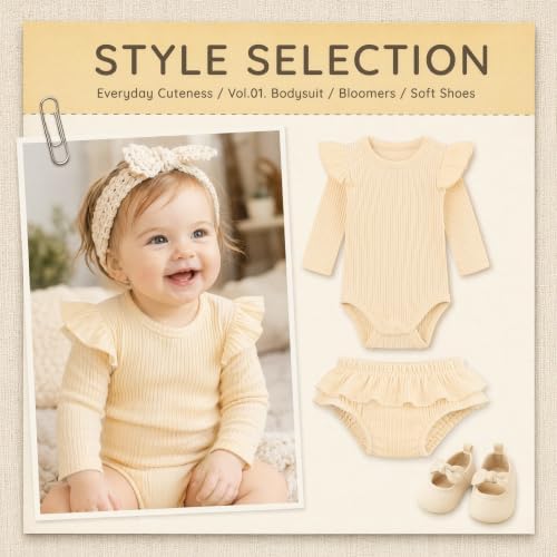 Baby Girl Knit Ruffle Outfit Clothes Ribbed 100% Organic Cotton Solid Color - Image 5