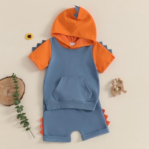 Toddler Baby Boy Hooded Dinosaur Summer Outfit Funny T-Shirt Shorts Set - Image 2