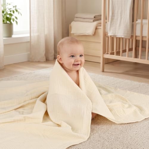 Muslin Swaddle Blankets for Girls Boys 2 Pack, Duck & Beige - Image 6