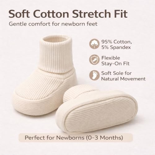 CEOBABY Baby Booties 0–3 Months, Newborn Shoes, Soft Cotton Infant Bootie Socks - Image 7
