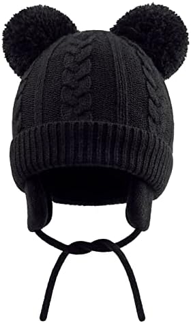 Duoyeree Toddler Winter Hat, Earflap Double Pom Pom Knit Beanie 0-36M - Image 2