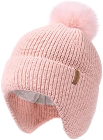 Camptrace Baby Toddler Winter Earflap Hat Fleece Lined Kid Pom Beanie by Camptrace