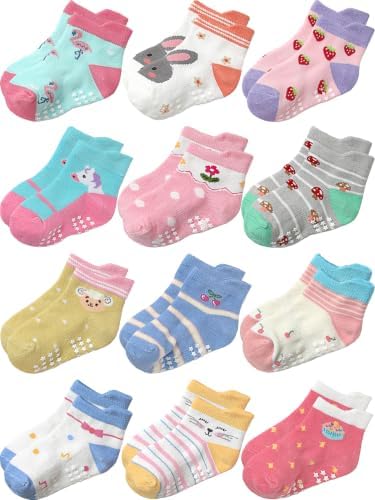 Aroveea Toddler Socks Non Slip Grip Ankle Baby 12 Pack by Aroveea