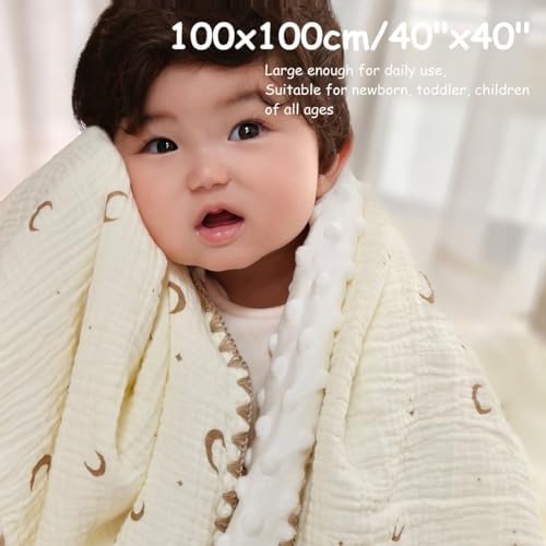 Baby Blanket Cotton Muslin Swaddle Thick Crib Bedding Dotted Backing Double - Image 6