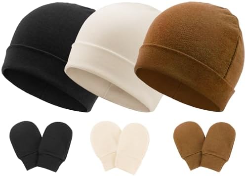 Newborn Baby Hats and Mittens Set Infant Beanie Cap Toddler Gloves Newborn by AQOKKA