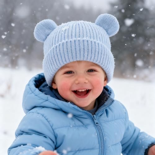Bear Baby Beanie Knitted Baby Winter Hat Infant Toddler Boys Girls Beanie - Image 3
