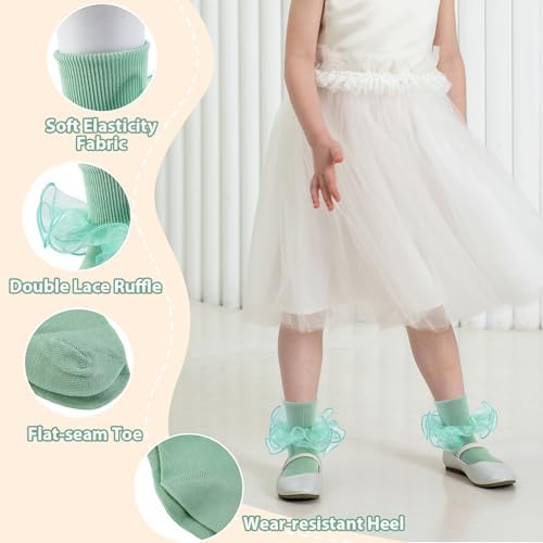 Girls Ruffle Socks Double Lace Turn Cuff Frilly Church Dress Socks - Image 4