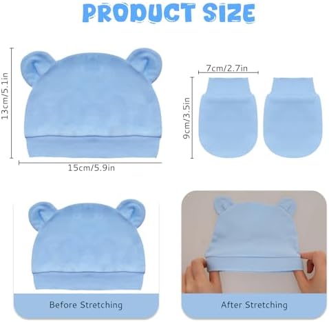 Newborn Baby Hats and Mittens Set Bear Ear Baby Beanie No Scratchs Gloves - Image 2