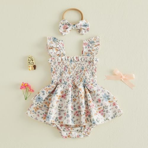 Newborn Baby Girls Summer Clothes Ruffle Sleeveless Pleated Smocked Bubble - Image 5