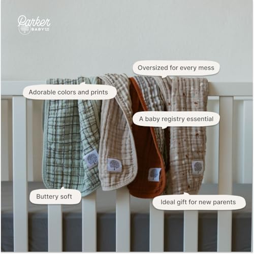 Parker Baby Co. Large 100% Cotton Muslin Burp Cloths, soft burping cloths - Image 5