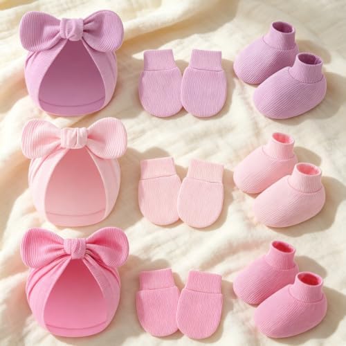 3piece Newborn Hats Mittens Socks Set Baby Boy Cotton Beanies Infant Hospital - Image 7