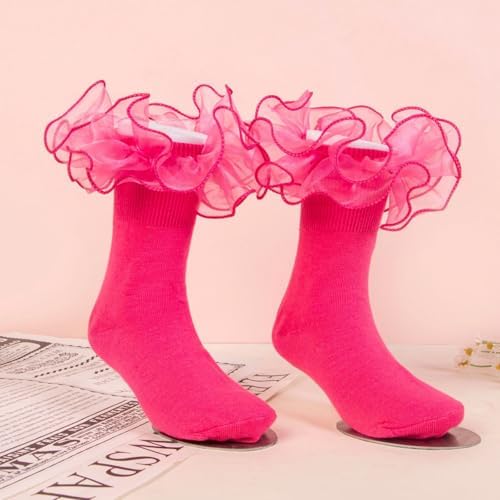 Girls Ruffle Socks Double Lace Turn Cuff Frilly Church Dress Socks - Image 6
