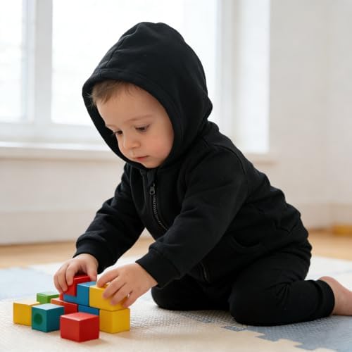 ROMPERINBOX Unisex Solid Baby Sweatshirts Hoodies, Lightweight Full Zip-up - Image 2