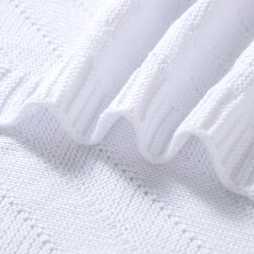 Avibae Knitted Baby Throw Blanket, Solid Color Swaddling Receiving Blanket - Image 4