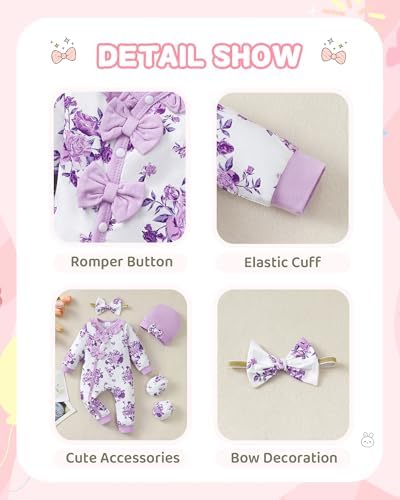 Mikrdoo Newborn Baby Girl Clothes Long Sleeve Romper - Image 5
