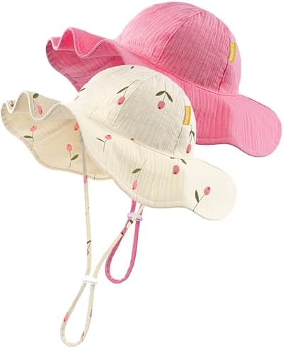 HONGTEYA Baby Sun Hat Muslin Wide Brim Toddler Girl Beach Bucket Hat by HONGTEYA