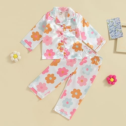 Kids Baby Girl Boy Satin Pajamas Set Button Down Sleep Shirt Top+Long Pants - Image 3