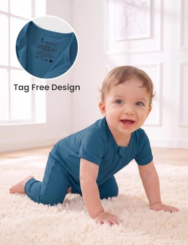 Jimonda Baby Romper Short Sleeve Cotton Pajamas 2-Way Zipper - Image 3