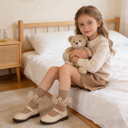 Girls Ruffle Socks Double Lace Turn Cuff Frilly Church Dress Socks - Image 2