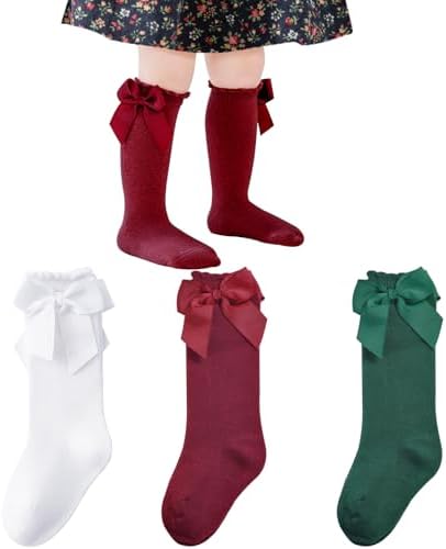 Baby Knee High Socks Infant Toddler Bow Ruffled Cotton Long Socks Stockings by Miniangel