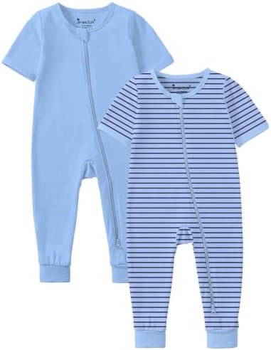 Jimonda Baby Romper Short Sleeve Cotton Pajamas 2-Way Zipper by JimondaBaby