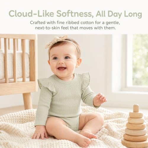 Baby Girl Knit Ruffle Outfit Clothes Ribbed 100% Organic Cotton Solid Color - Image 3