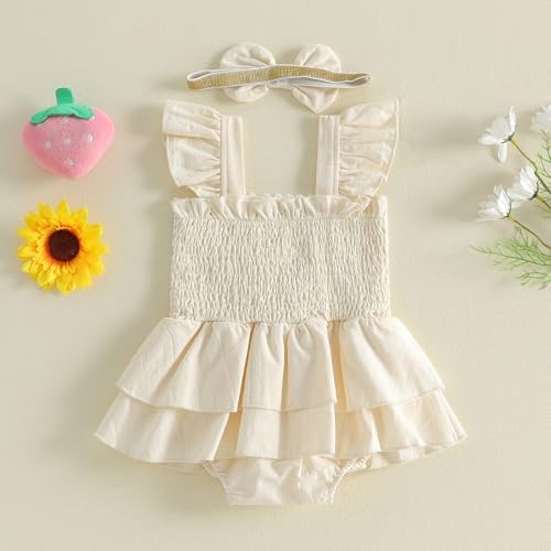 Newborn Baby Girls Summer Clothes Ruffle Sleeveless Pleated Smocked Bubble - Image 6