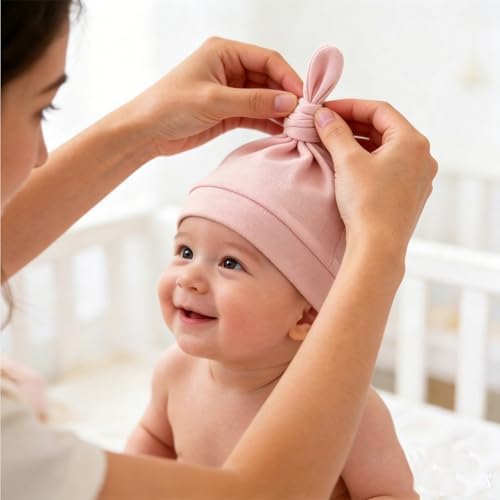 LAWKUL Cotton Baby Newborn Hats Set, 3 Pack, 0-6 Months - Image 5