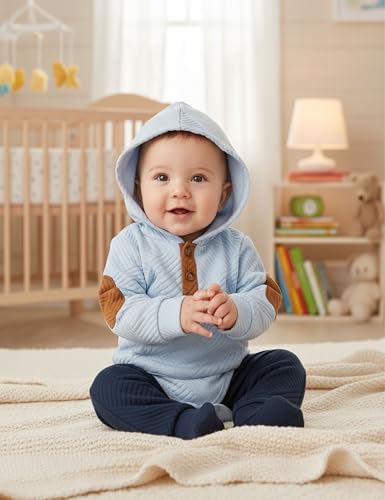 Fommy Baby Boy Clothes Colorblocked Long Sleeve Hoodie + Long Pants 2PCS Fall - Image 3