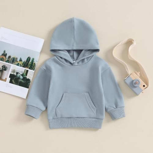 Toddler Baby Boy Girl Hoodies Solid Color Long Sleeve Kangaroo Pocket Hooded - Image 3