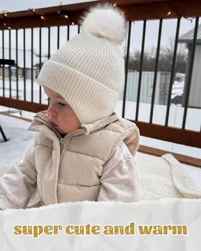 Camptrace Baby Toddler Winter Earflap Hat Fleece Lined Kid Pom Beanie - Image 2