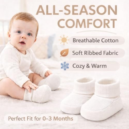 CEOBABY Baby Booties 0–3 Months, Newborn Shoes, Soft Cotton Infant Bootie Socks - Image 5