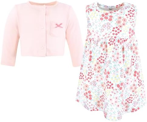 Hudson Baby Infant and Toddler Girls Cotton Dress and Cardigan Set - Image 3