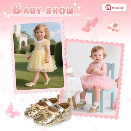 Meckior Infant Baby Girls Soft Sole Bowknot Princess Wedding Dress Mary Jane - Image 3