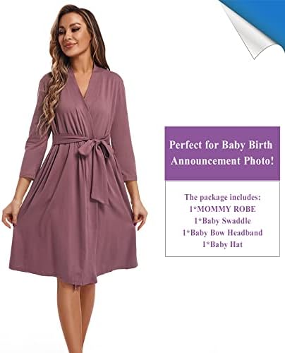 Maternity Robe with Matching Swaddle Blanket Set, Maternity Barhrobe Delivery - Image 3