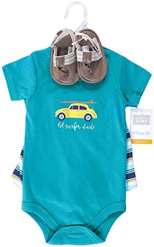 Hudson Baby Unisex Baby Cotton Bodysuit, Shorts and Shoe Set - Image 2