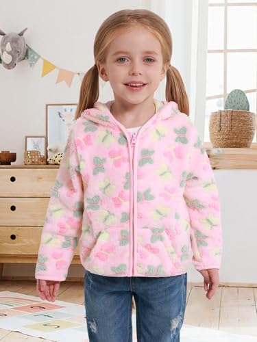 Toddler Baby Girl Fleece Jackets Fall Clothes Hooded Zip Fuzzy Coats - Image 3