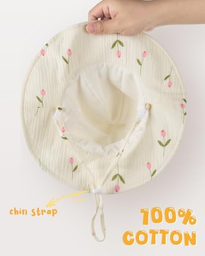 HONGTEYA Baby Sun Hat Muslin Wide Brim Toddler Girl Beach Bucket Hat - Image 4