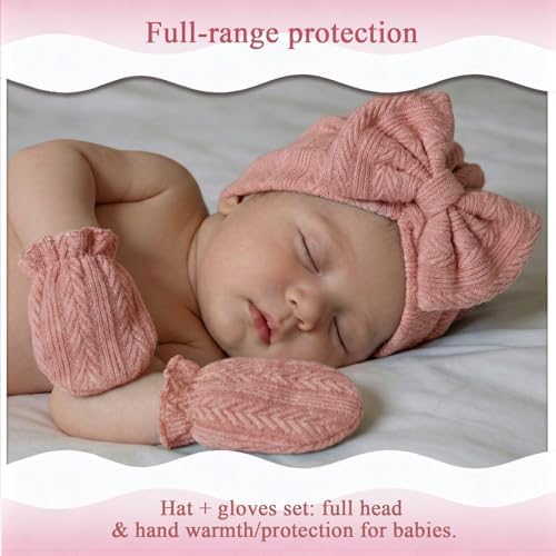 Newborn Baby Girl Hats Mittens Set Cotton - Image 6