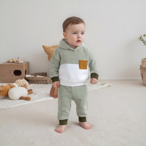 Infant Baby Boy Fall Winter Clothes Outfit Hooded Long Sweatshirt Pant Set - Image 3