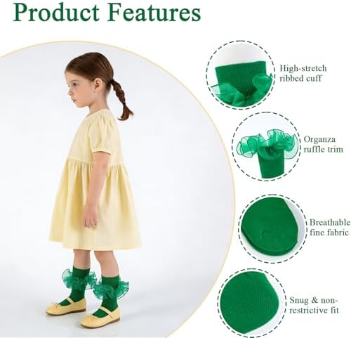 Girls Ruffle Socks Double Lace Turn Cuff Frilly Church Dress Socks - Image 4