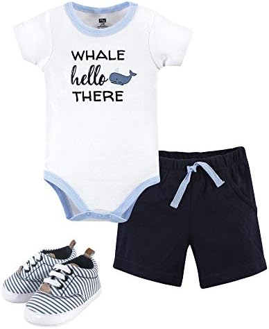 Hudson Baby Unisex Baby Cotton Bodysuit, Shorts and Shoe Set by HudsonBaby