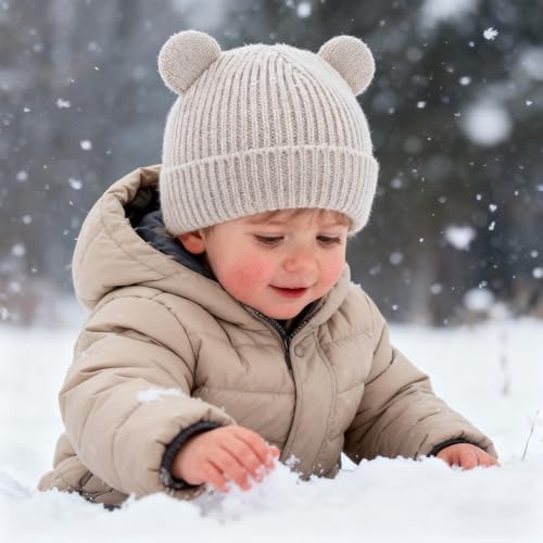 Bear Baby Beanie Knitted Baby Winter Hat Infant Toddler Boys Girls Beanie - Image 3