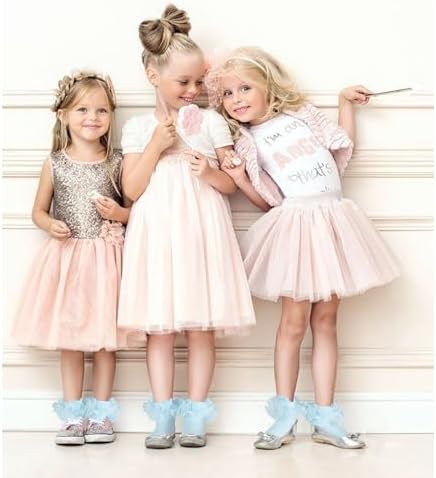 Girls Ruffle Socks Double Lace Turn Cuff Frilly Church Dress Socks - Image 5