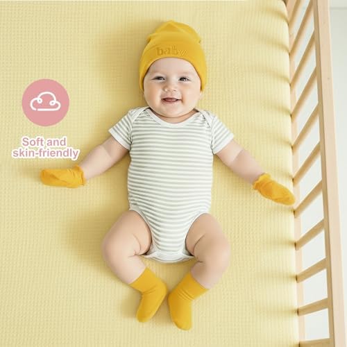 BQUBO Newborn Baby Hat Mittens Socks Set Infant Cotton Beanie Gloves Thick Warm - Image 3