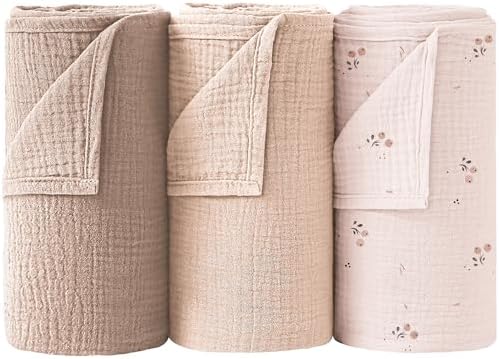 Bearmoss Muslin Swaddle Blankets, 40 x 38 inches Baby Swaddle by Bearmoss