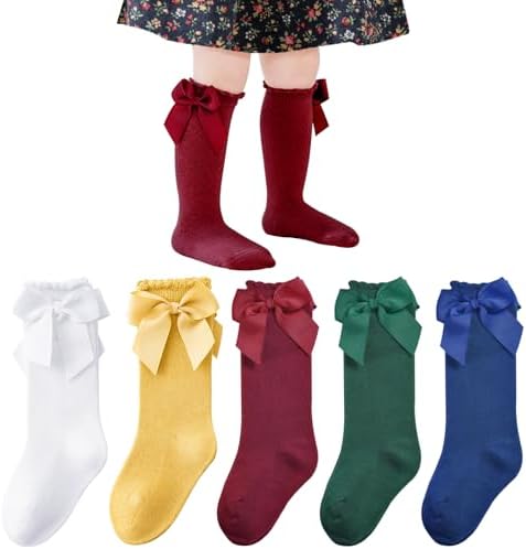 Baby Knee High Socks Infant Toddler Bow Ruffled Cotton Long Socks Stockings by Miniangel